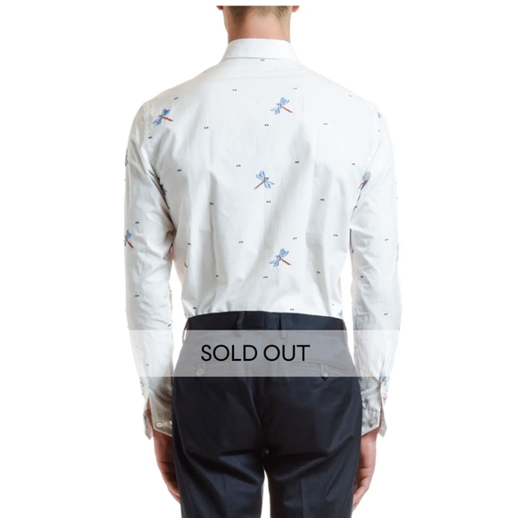 Etro Dragonfly Embroidered Coupe Long-Sleeve Button White Shirt Size Italy 44 XL - Picture 4 of 16